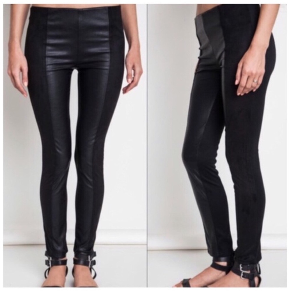 Black Two-toned Vegan Leather Leggings - Picture 2 of 4